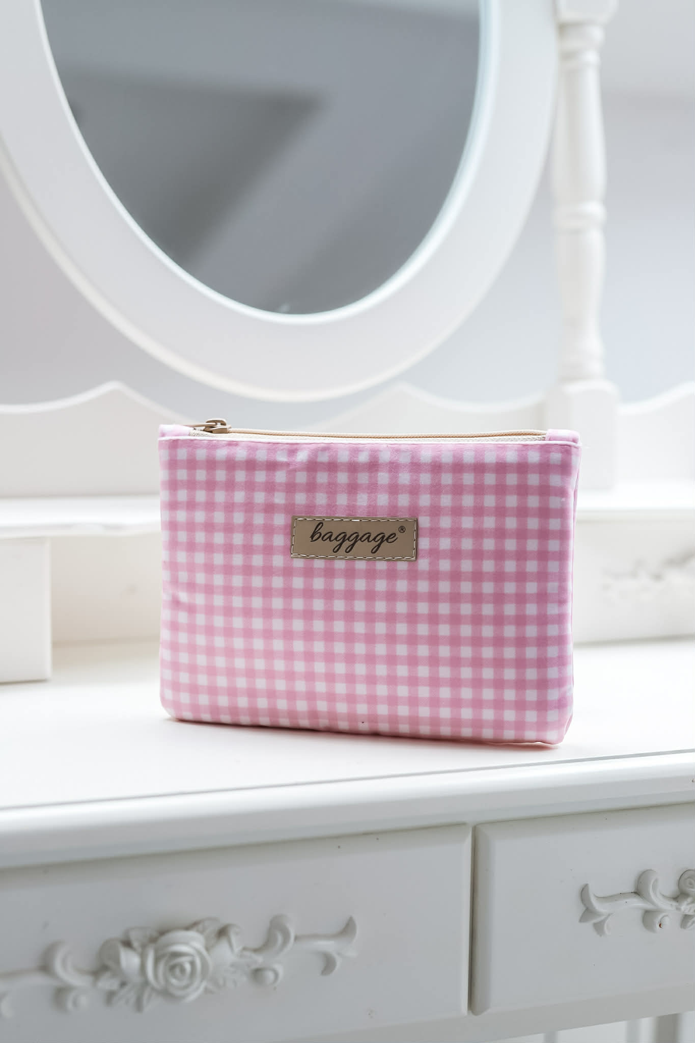 Mała kosmetyczka kratka różowa